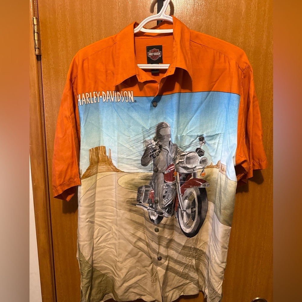 Harley-Davidson Orange & Multicolor Short-Sleeve Graphic Shirt large